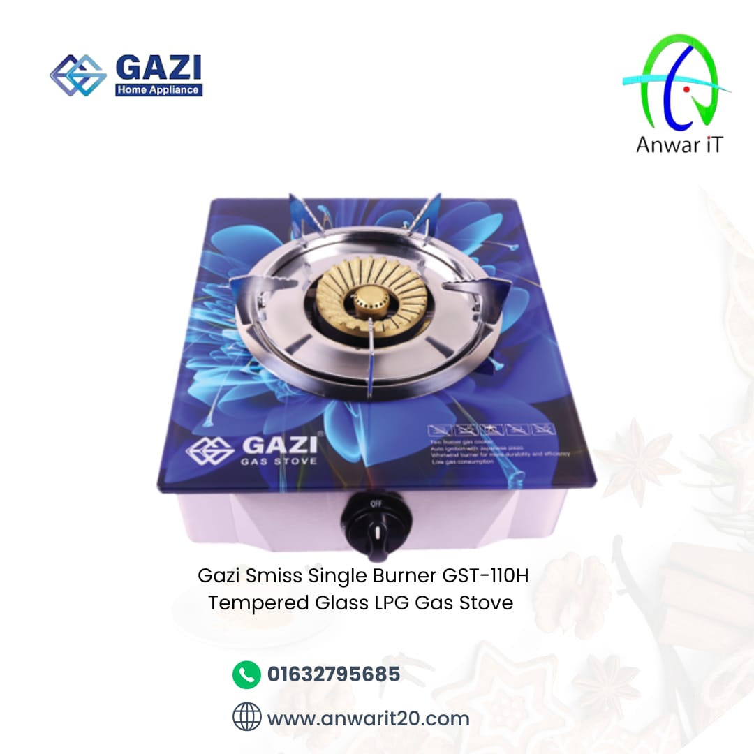 Gazi Smiss Single Burner GST-110H Tempered Glass LPG Gas Stove 