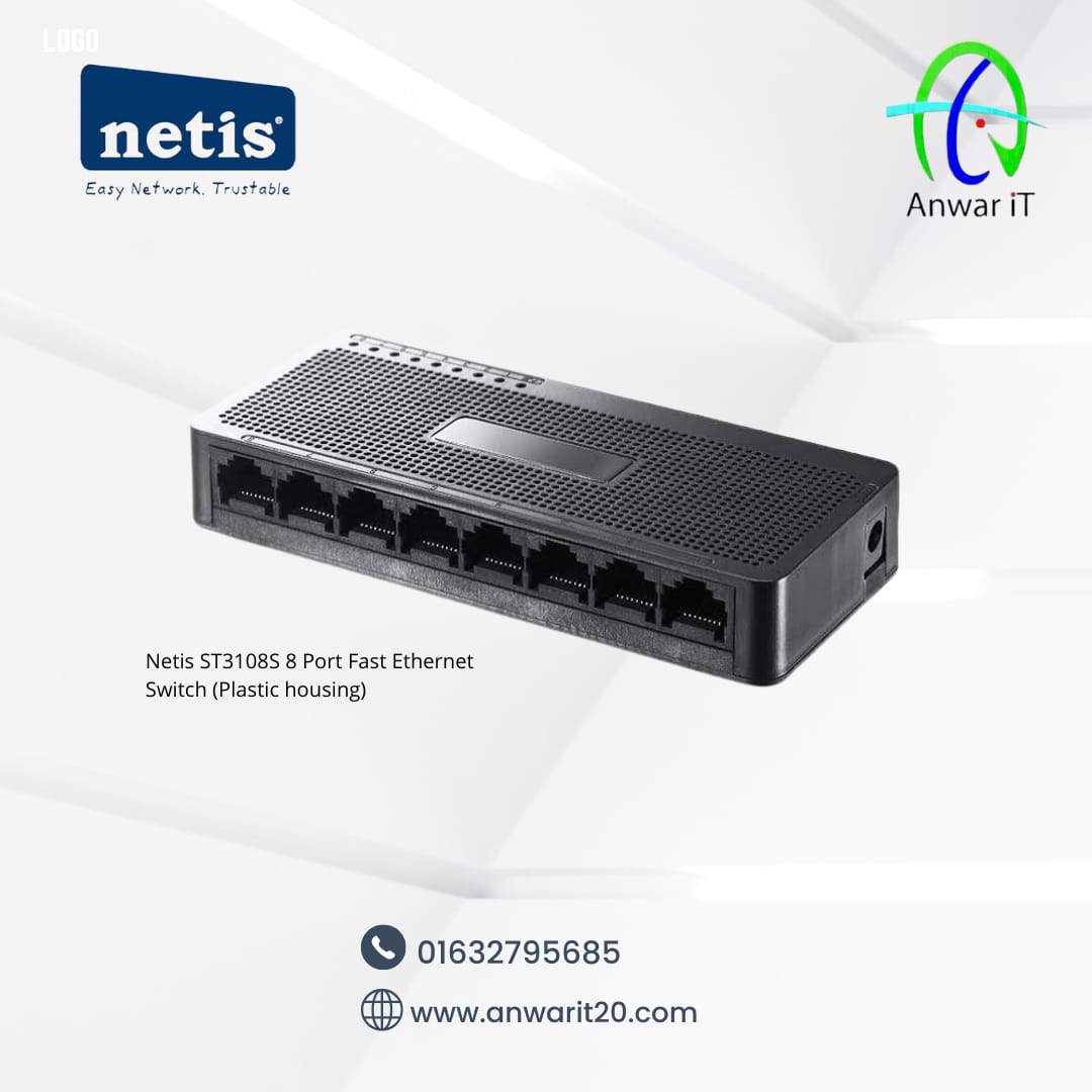 Netis ST3108S 8 Port Fast Ethernet Switch (Plastic housing)