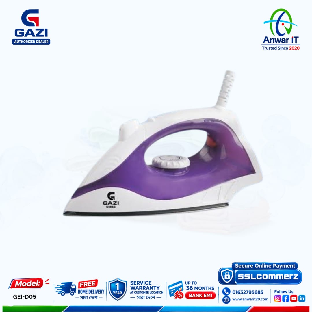 Gazi Smiss GEI-D05 Dry Iron With Spray | Smart & Efficient Ironing Solution