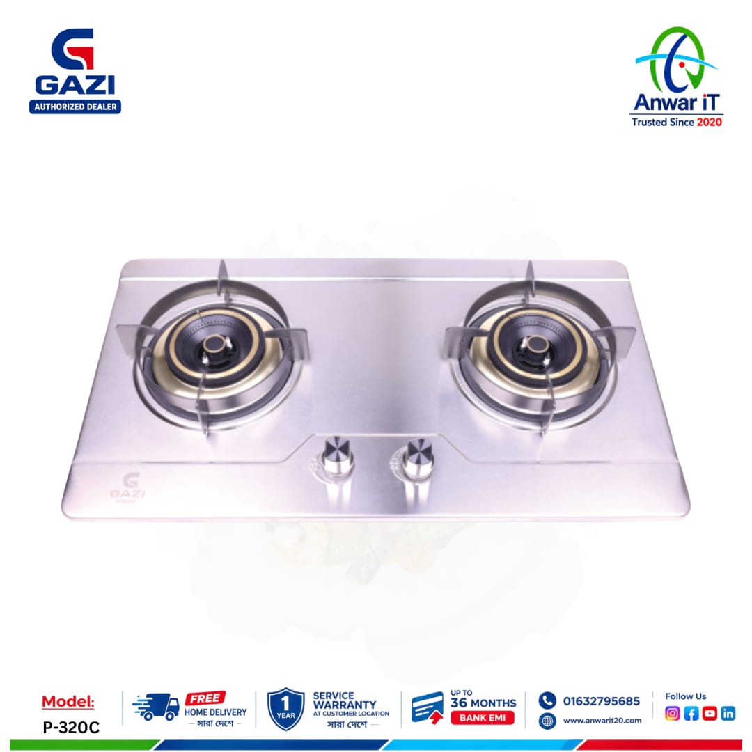 Gazi Smiss P-320C Double Burner Gas Stove | Stylish & Durable Kitchen Solution