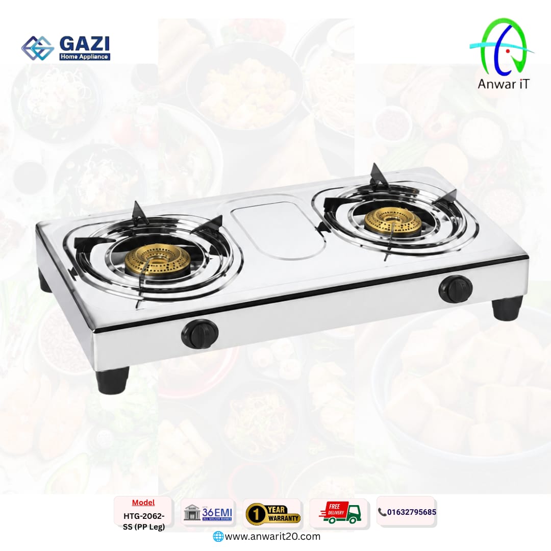Gazi Smiss HTG-2062-SS (PP Leg) LPG Gas Stove – Premium Stainless Steel Double Burner