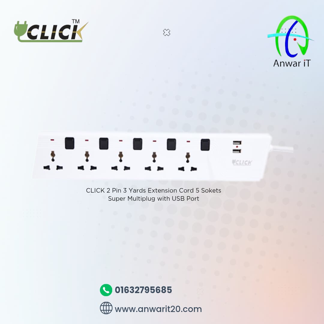  CLICK 5 Socket Super Multiplug with USB Port