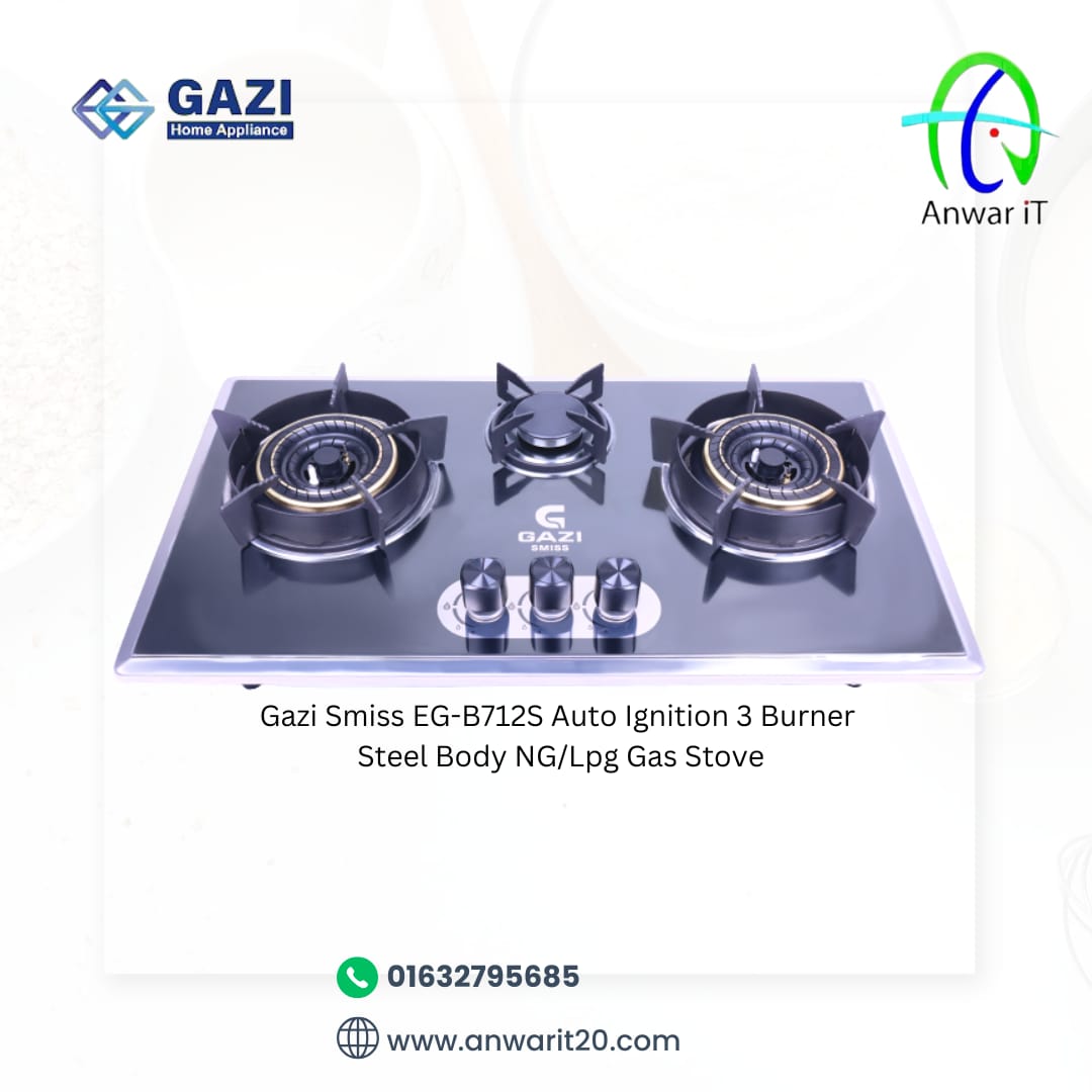 Triple Burner Gazi European Standard EG-B712S Metal Body Smiss LPG/NG Gas Stove