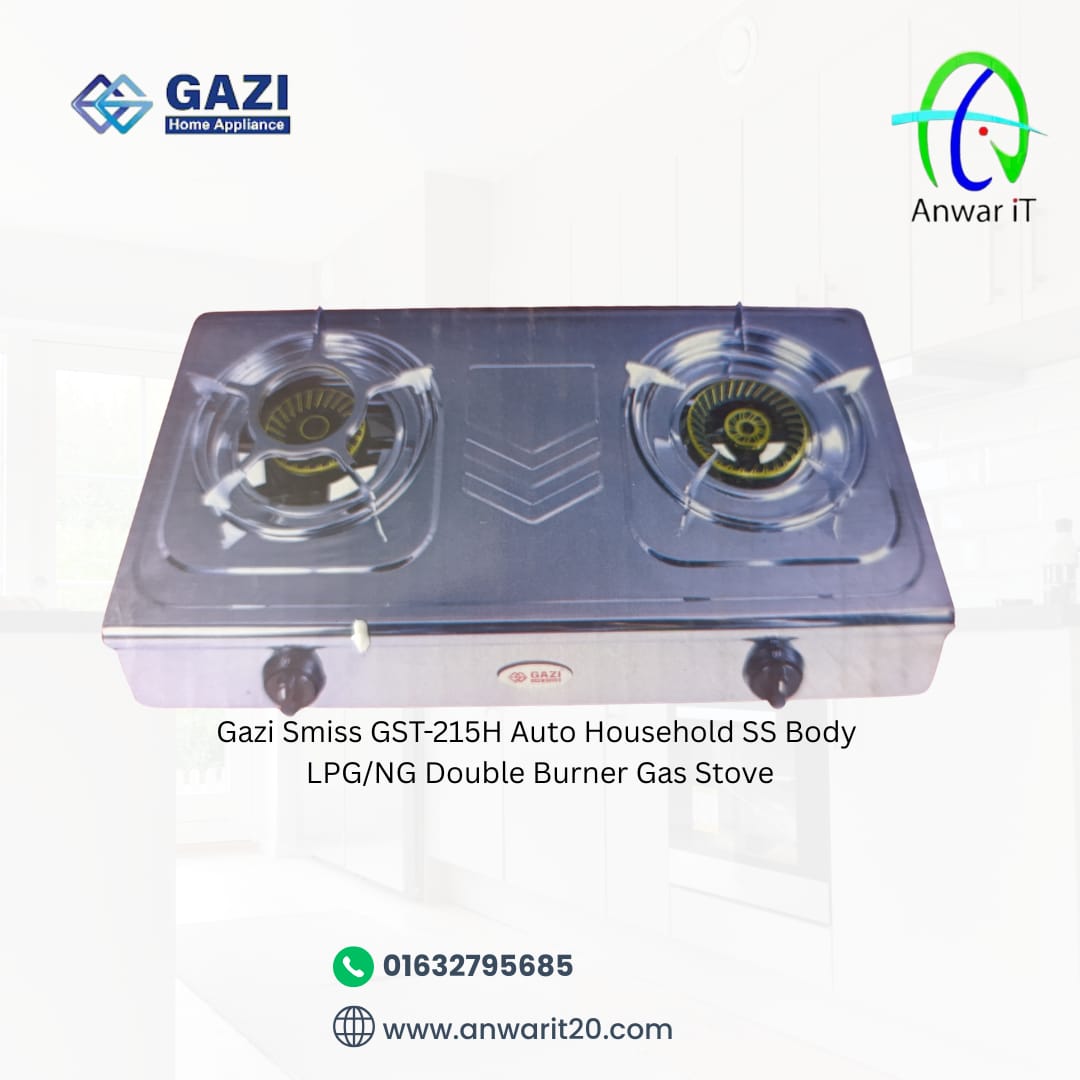 Gazi Smiss GST-215H Auto Household SS Body LPG/NG Double Burner Gas Stove