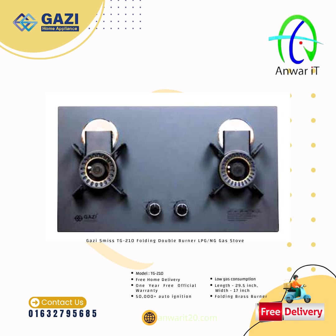 Gazi Smiss TG-210 Folding Double Burner LPG/NG Gas Stove