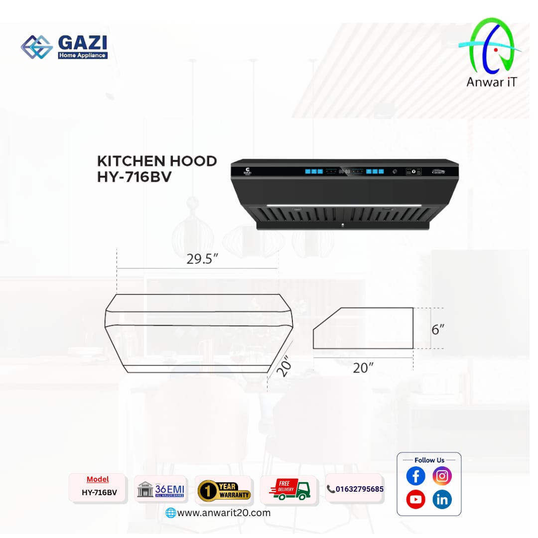 Gazi Smiss HY-716BV Premium Kitchen Hood – Hand Motion Sensor & Touch Control 2