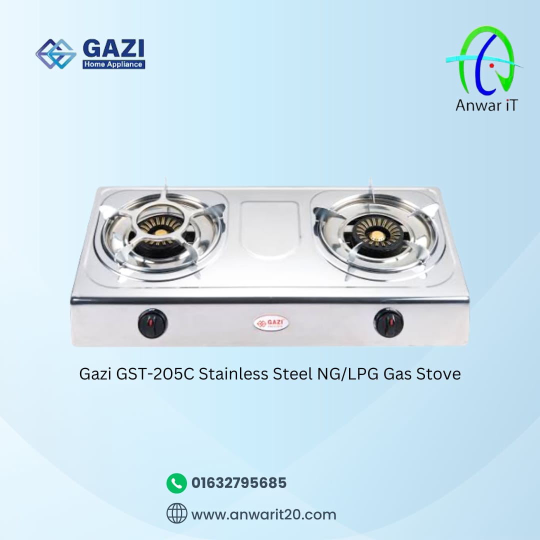 Gazi GST-205C Stainless Steel LPG/NG Gas Stove