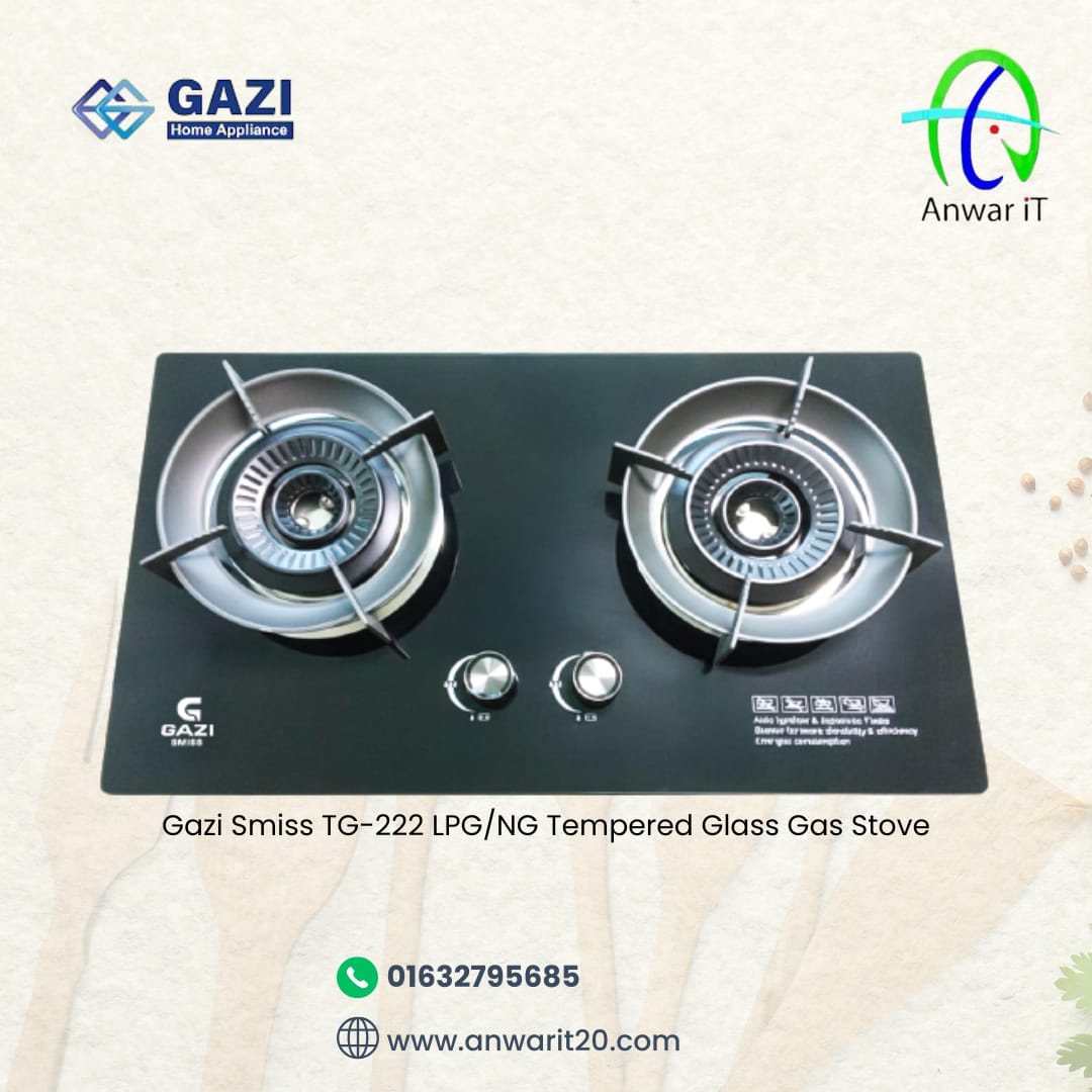 Gazi Smiss TG-222 LPG/NG Tempered Glass Gas Stove
