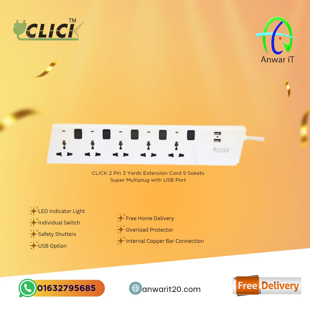  CLICK 5 Socket Super Multiplug with USB Port