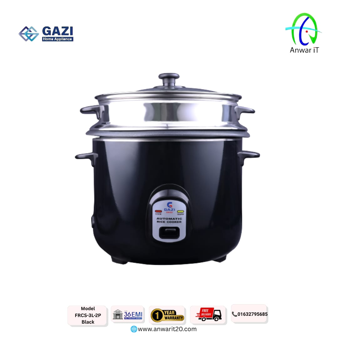 Gazi Smiss FRCS-3L-2P Black Non-Stick Rice Cooker | 3L Premium Electric Cooker