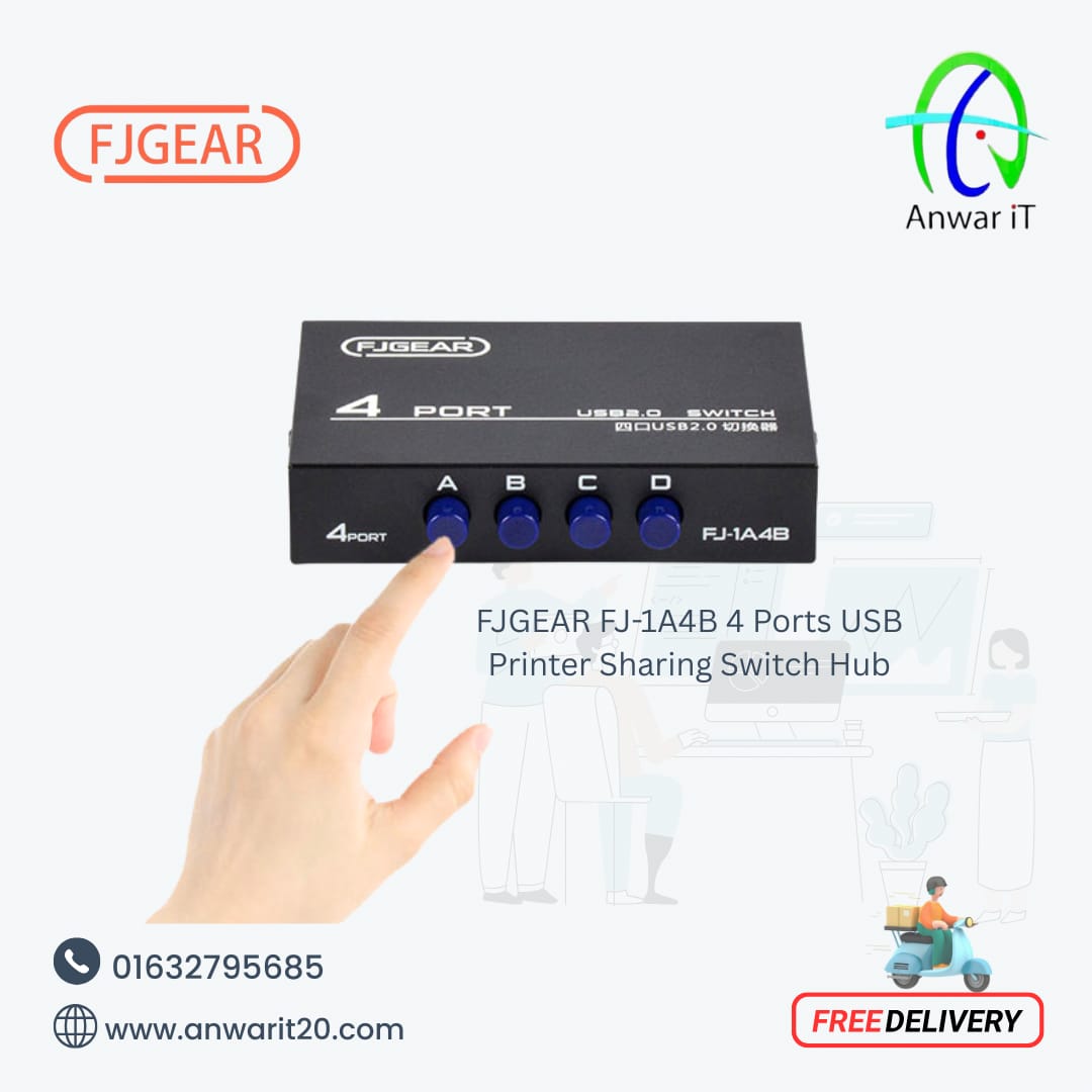 FJGEAR FJ-1A4B 4 Ports USB Printer Sharing Switch Hub