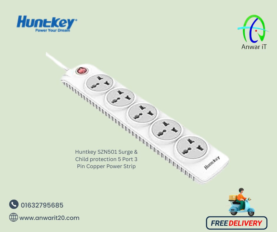 Huntkey SZN501 Surge & Child protection 5 Port 3 Pin Copper Power Strip